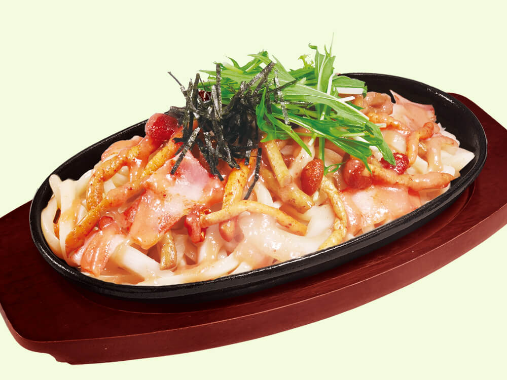 福太郎×お好み焼きのどんどん亭 コラボメニュー　博多すぎたけの明太バター焼うどん